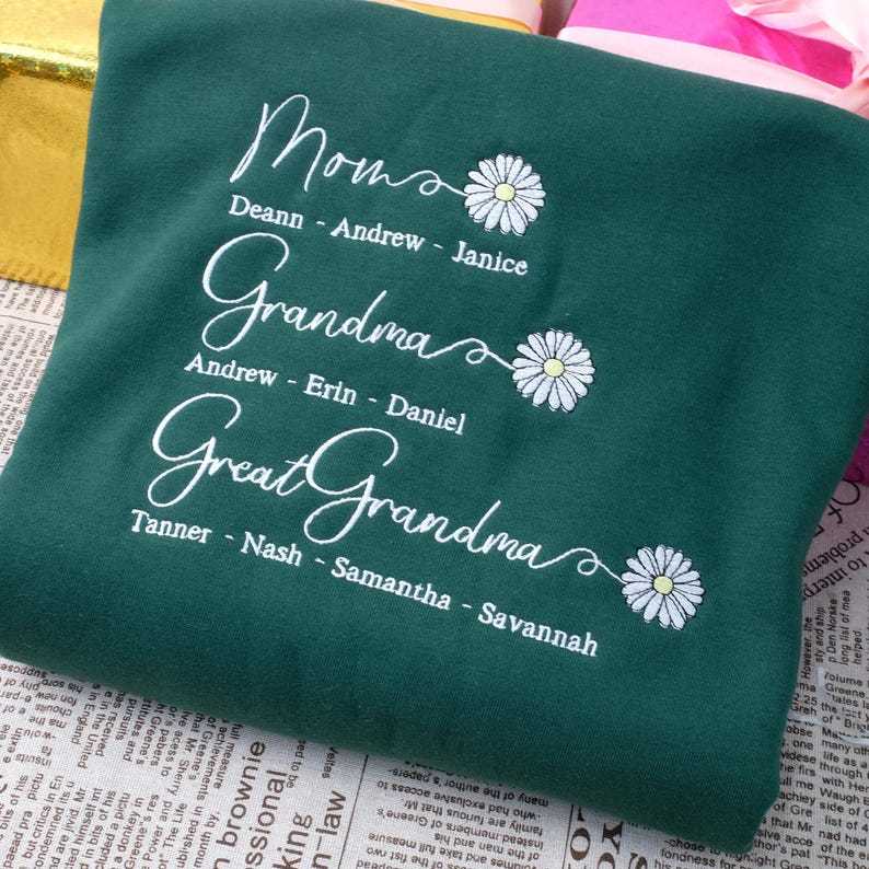 Custom Mom Grandma Great Grandma Embroidered Sweatshirt With Grandkids Names