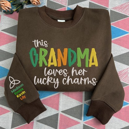 Custom This Grandma Wears Her Heart On Her Sleeve Embroidered Sweatshirt Names On Sleeve