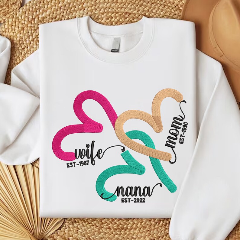 Custom EST Year Mom Embroidered Sweatshirt