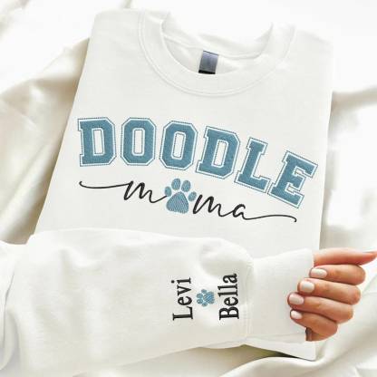 Custom Dog Mom Embroidered Sweatshirt, Personalized Dog Paw With Name On Sleeve