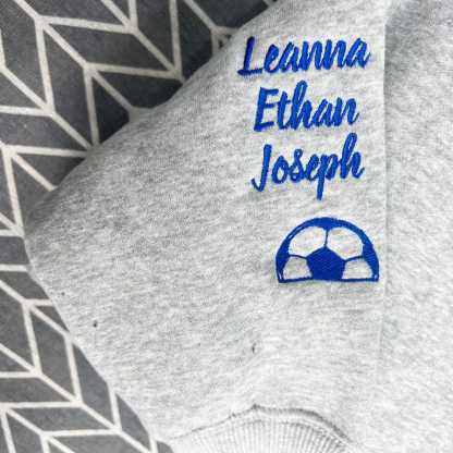 Custom Embroidered Soccer Mom Crewneck With Name On A Sleeve Sweatshirt