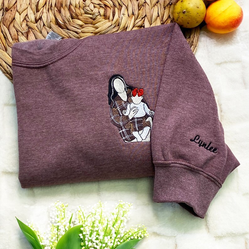 Custom Portrait From Photo Mama Embroidered Sweatshirt