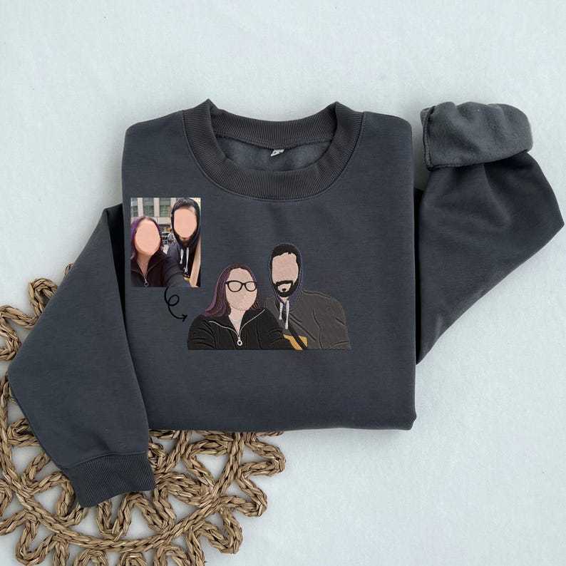Custom Embroidered Portrait Sweatshirt Mothers Day Gift