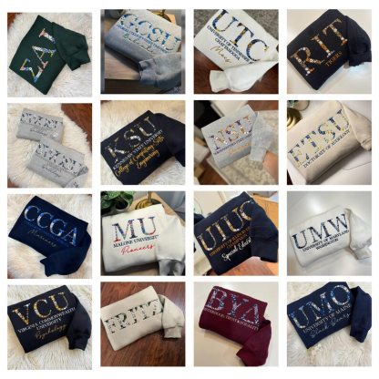 College Floral Letter Embroidered Sweatshirt | Embroidery Sorority Gift Greek Letter Sweatshirt