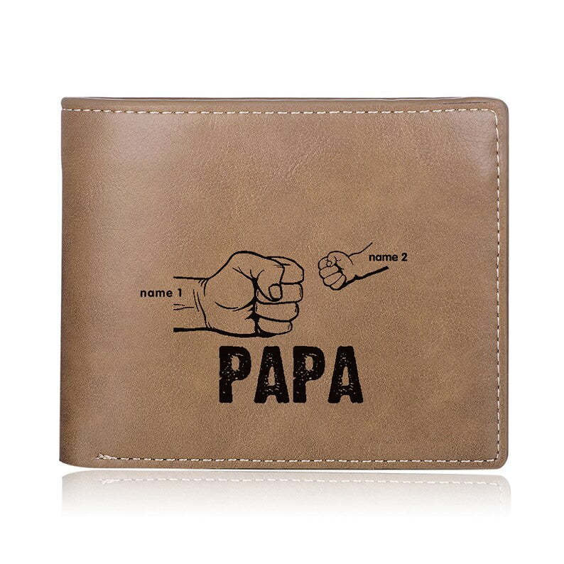 Papa Wallet Fist to Fist - PU Leather Wallet -Dad and Kids Name Wallet