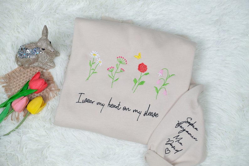 Custom I Wear My Heart On My Sleeve Floral Embroidered Sweater With Name
