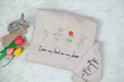 Custom I Wear My Heart On My Sleeve Floral Embroidered Sweater With Name