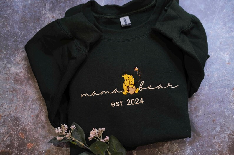 Custom Mama Papa Est EMBROIDERED Winnie the Pooh,Dad and Mom Sweatshirts