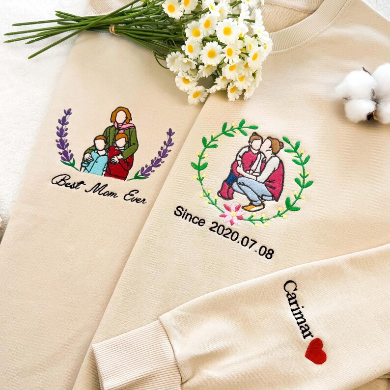 Custom Photo Portrait Sweatshirt Embroidered Hoodie, Gift For Her, Mother's Day Gift, Unisex Crewneck
