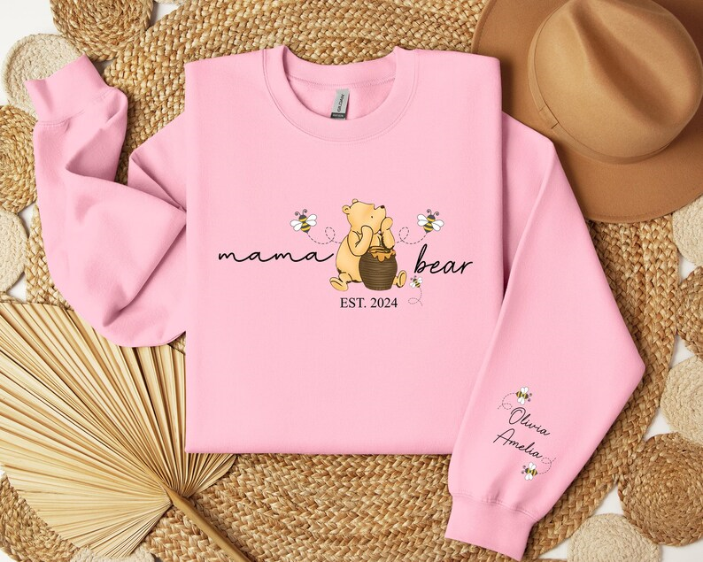 Personalized Mama Bear Sweatshirt,New Baby Name on Sleeve Mama Sweatshirt, Gifts for Mom