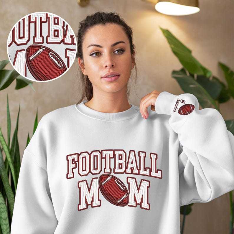 Custom Name Embroidery Football Mom Sweatshirt