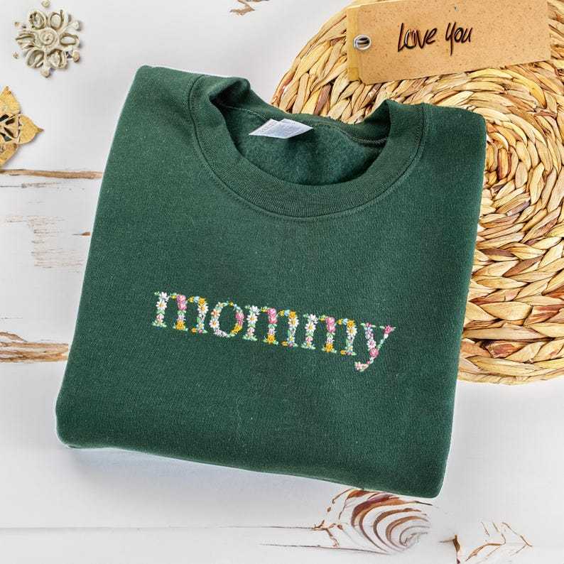 Custom Embroidered Floral Mama Sweatshirt,  Mama And Mimi Sweatshirt