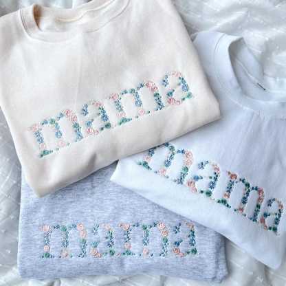 Custom Pastel Floral Mama Embroidered Gemma Crew Sweatshirt