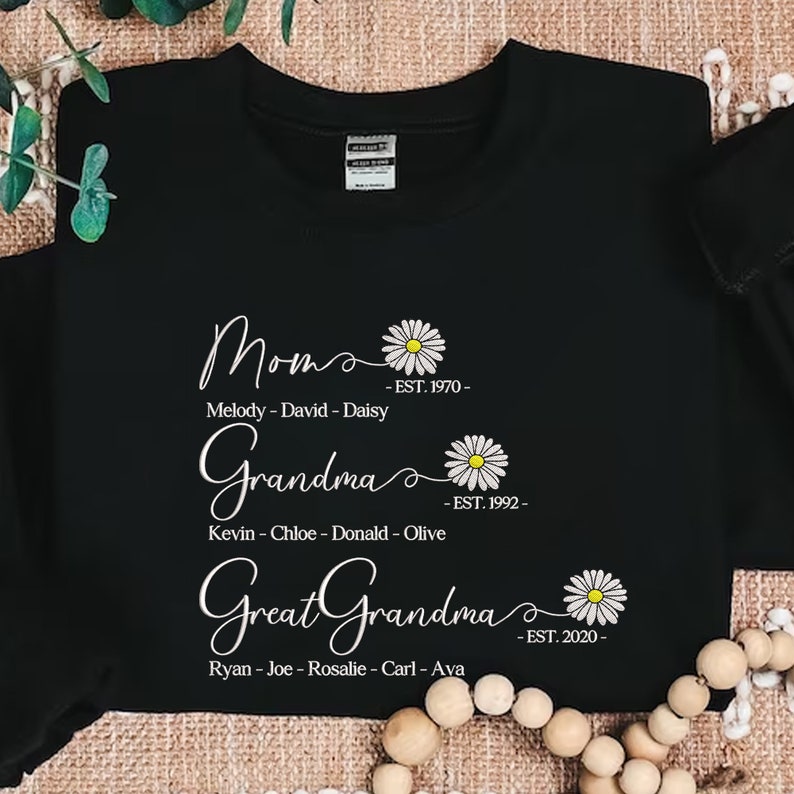 Custom Mom Grandma Great Grandma Embroidered Sweatshirt With Grandkids Names