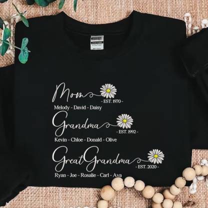Custom Mom Grandma Great Grandma Embroidered Sweatshirt With Grandkids Names