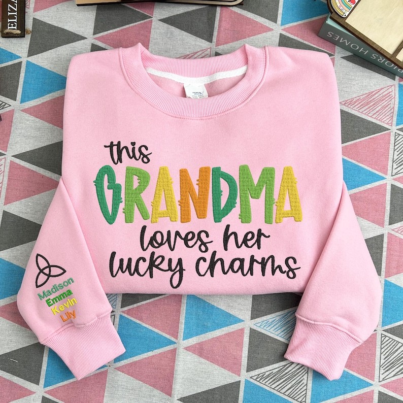 Custom This Grandma Wears Her Heart On Her Sleeve Embroidered Sweatshirt Names On Sleeve