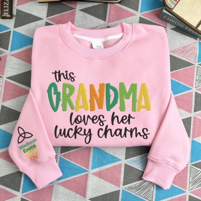 Custom This Grandma Wears Her Heart On Her Sleeve Embroidered Sweatshirt Names On Sleeve