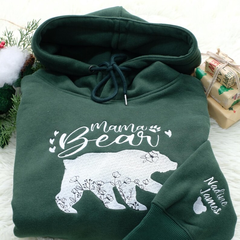 Personalized Mama Bear Embroidered Sweatshirt Mama With Kid Name On Sleeve