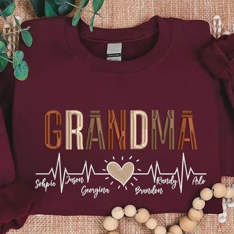 Custom Grandma Sweatshirt With Children Name Embroidered
