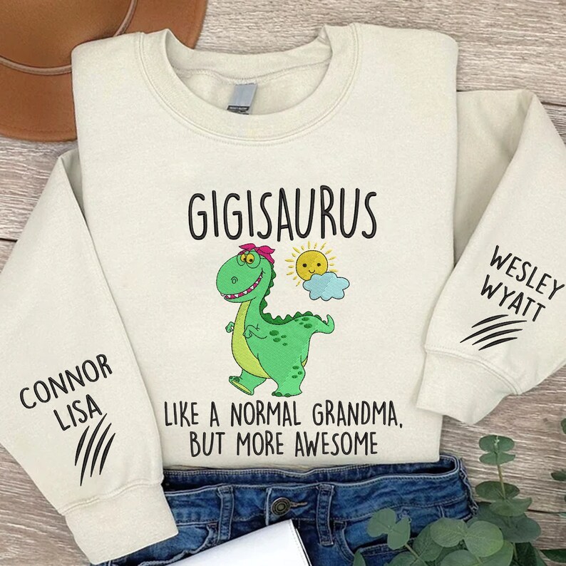Custom Grandma Dinosaur Gigisaurus Embroidered Sweatshirt