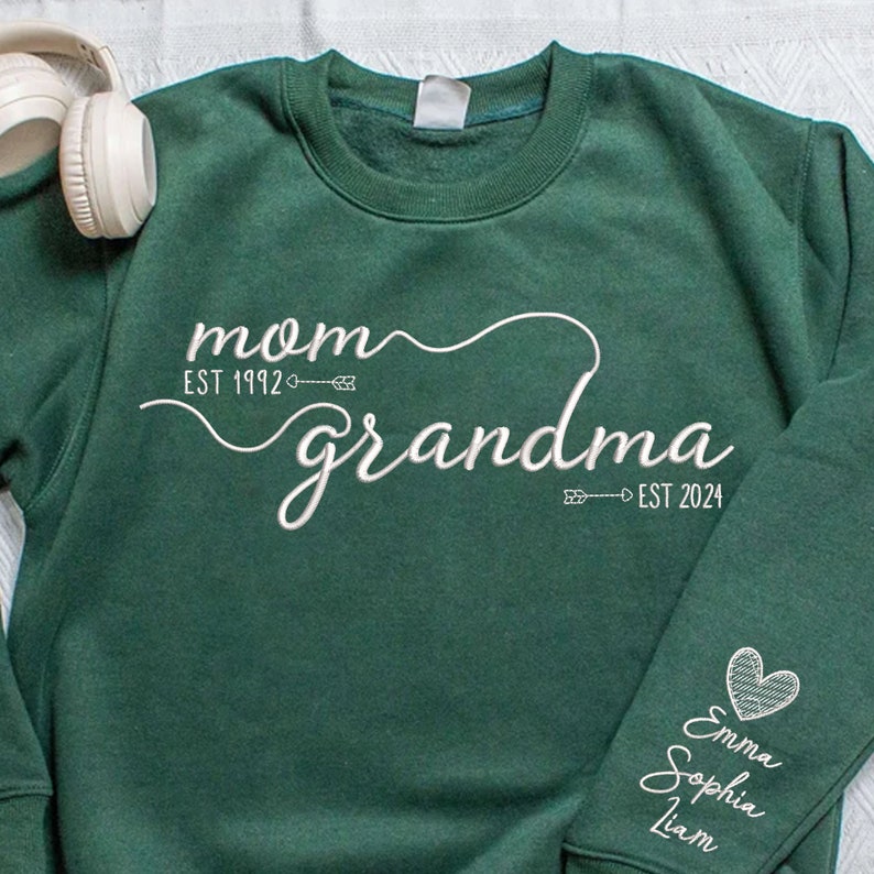 Customized Mom Grandma Embroidered Sweatshirts With Grandson's Names On The Sleeves
