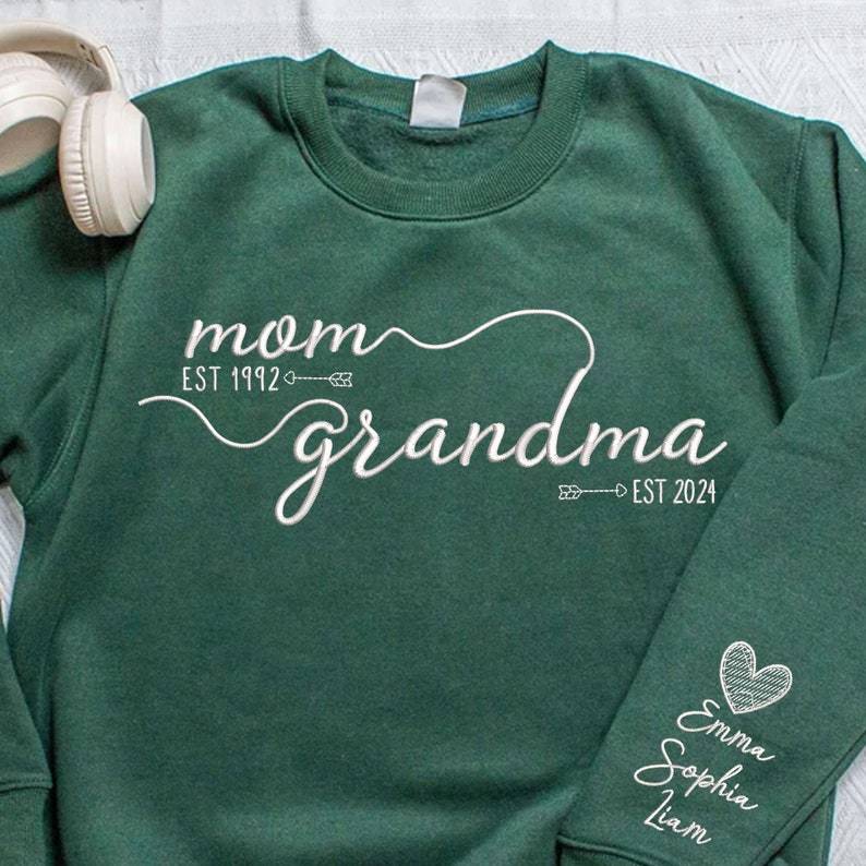 Customized Mom Grandma Embroidered Sweatshirts With Grandson's Names On The Sleeves