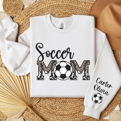 Custom Soccer Mom With Name On Sleeve Sweatshirt