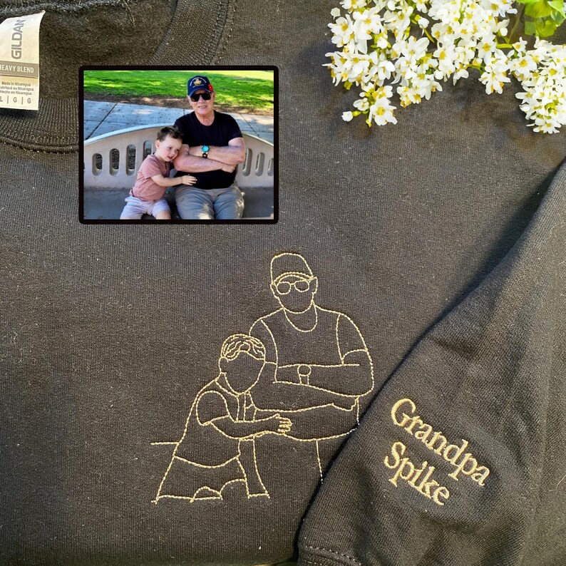 Dad Photo Hoodie - Custom Embroidered Portrait From Photo Sweatshirt