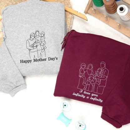Custom Family Portrait Embroidered Outline Photo Sweatshirt