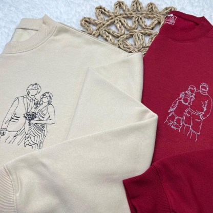 Custom Embroidered Portrait From Photo Sweatshirt Anniversary Gift
