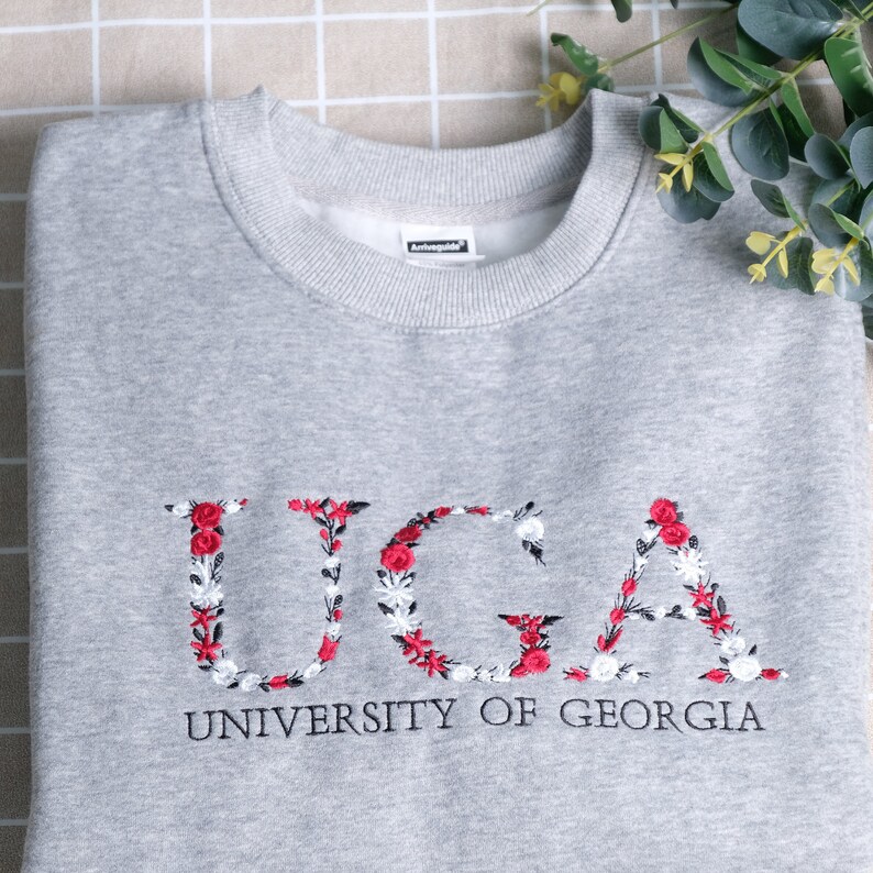 Custome Flower Text University Or Sorority Embroidered College Crewneck, Embroidery High School Sweater