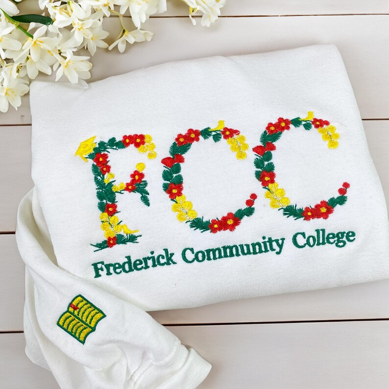 Custom College Floral Letter Embroidered Sweatshirt | Floral Letter Embroidered Hoodie | College University High School Shirt 