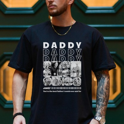 Custom Daddy Photo Collage T-Shirt With Name & Message, Father's Day Gift