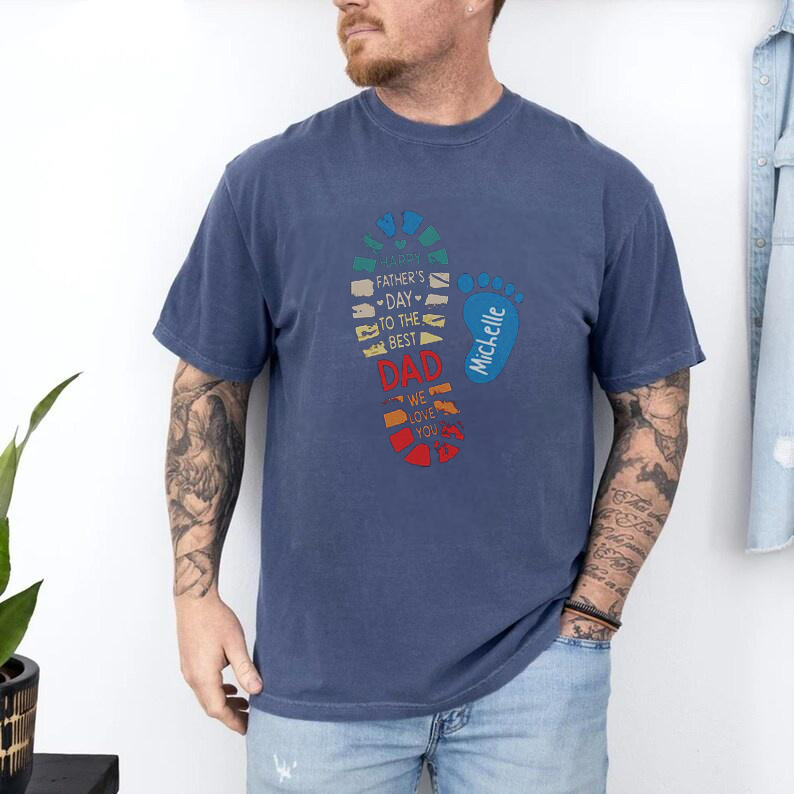 Personalized Dad Footprint Name Shirt, Best Gift For Father's Day