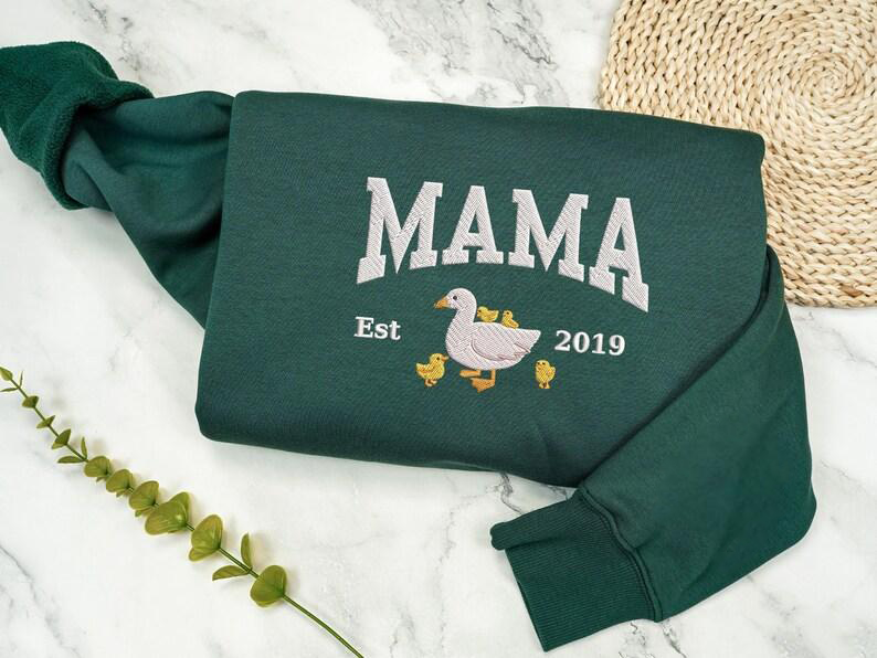 Custom Embroidered Mama Duck Sweatshirt New Mom Gift