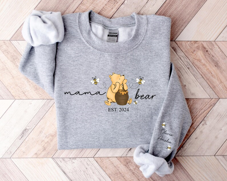 Personalized Mama Bear Sweatshirt,New Baby Name on Sleeve Mama Sweatshirt, Gifts for Mom