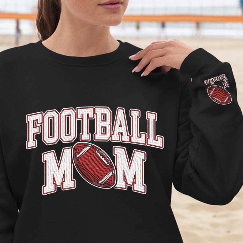Custom Name Embroidery Football Mom Sweatshirt