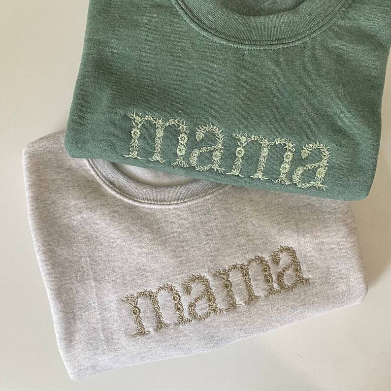 Custom Personalized Mama Grandma Embroidered Sleeve Sweatshirt