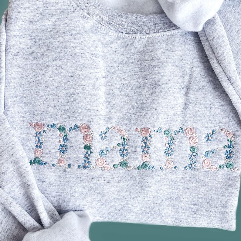 Custom Pastel Floral Mama Embroidered Gemma Crew Sweatshirt