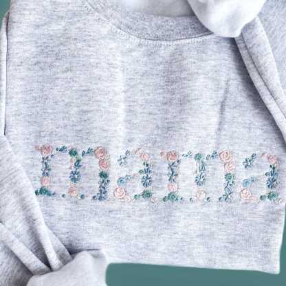 Custom Pastel Floral Mama Embroidered Gemma Crew Sweatshirt