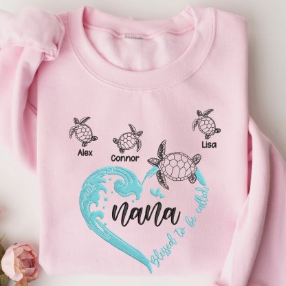 Personalized Grandma Turtle Embroidered Sweatshirt With Turtle Grandkids
