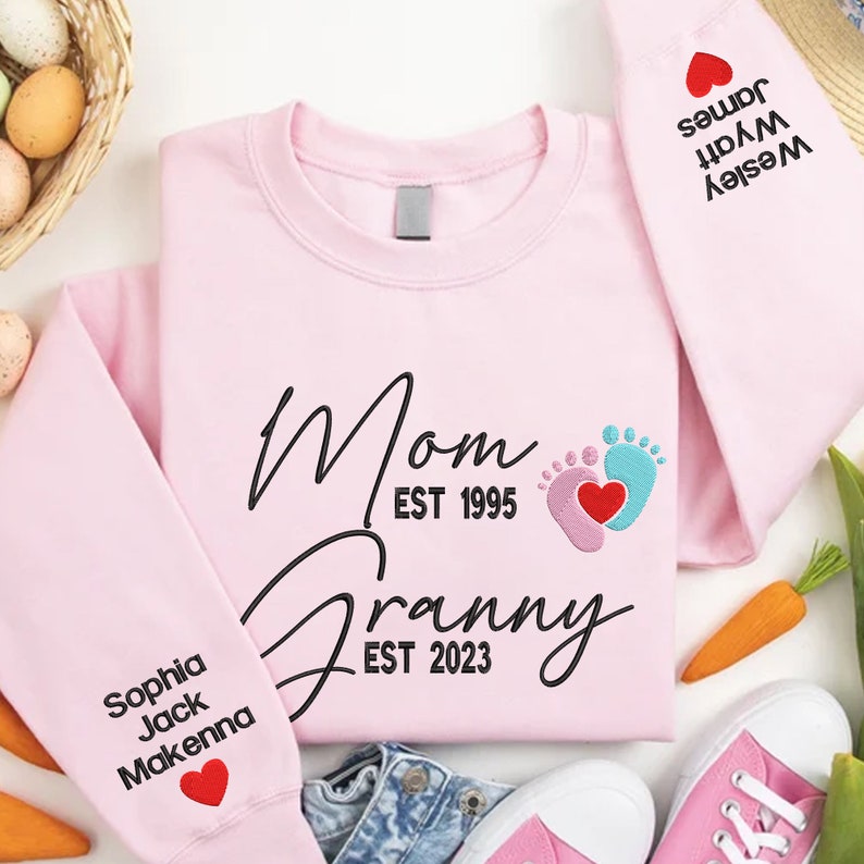 Personalized Mom Granny Years Embroidered Sweatshirt
