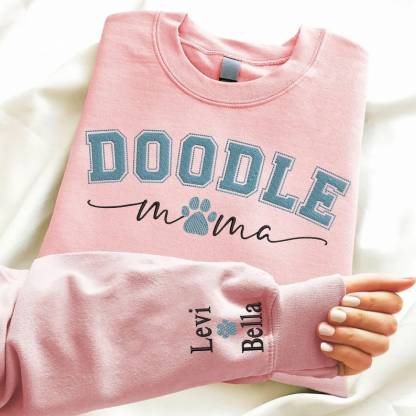 Custom Dog Mom Embroidered Sweatshirt, Personalized Dog Paw With Name On Sleeve