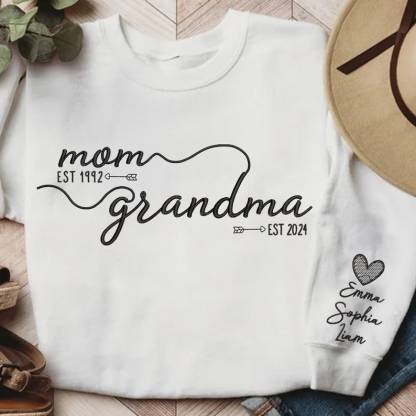 Customized Mom Grandma Embroidered Sweatshirts With Grandson's Names On The Sleeves