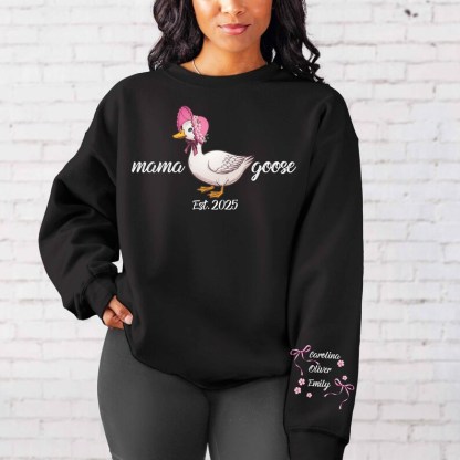 Custom Mama Goose Sweatshirt Gift With Kid Name On Sleeve