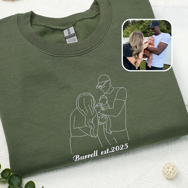 Custom Family Portrait Embroidered Outline Photo Sweatshirt