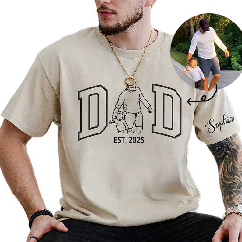Personalized Dad Outline Photo Tshirt Father's Day Gift 2025