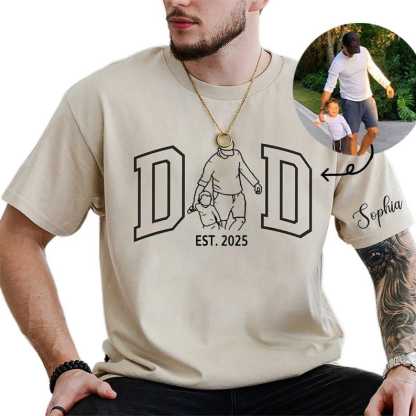 Personalized Dad Outline Photo Tshirt Father's Day Gift 2025