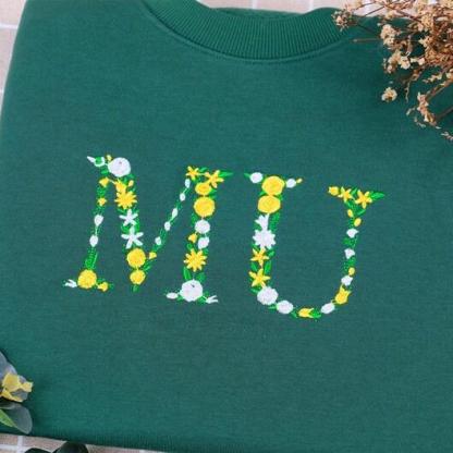 Custome Flower Text University Or Sorority Embroidered College Crewneck, Embroidery High School Sweater