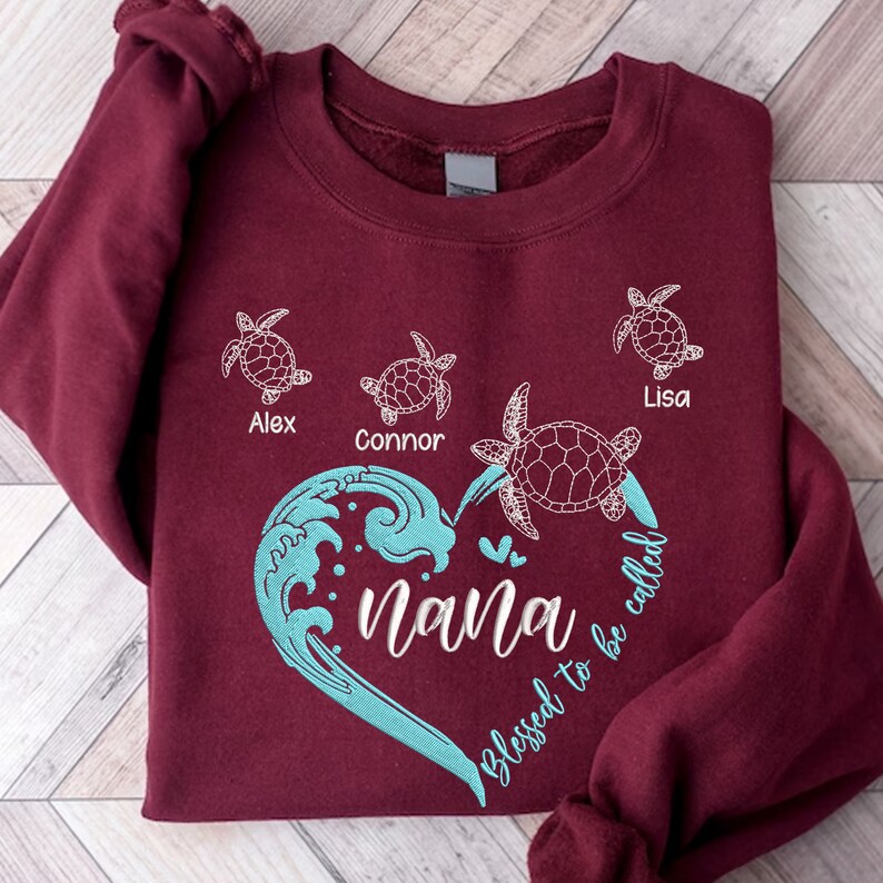 Personalized Grandma Turtle Embroidered Sweatshirt With Turtle Grandkids
